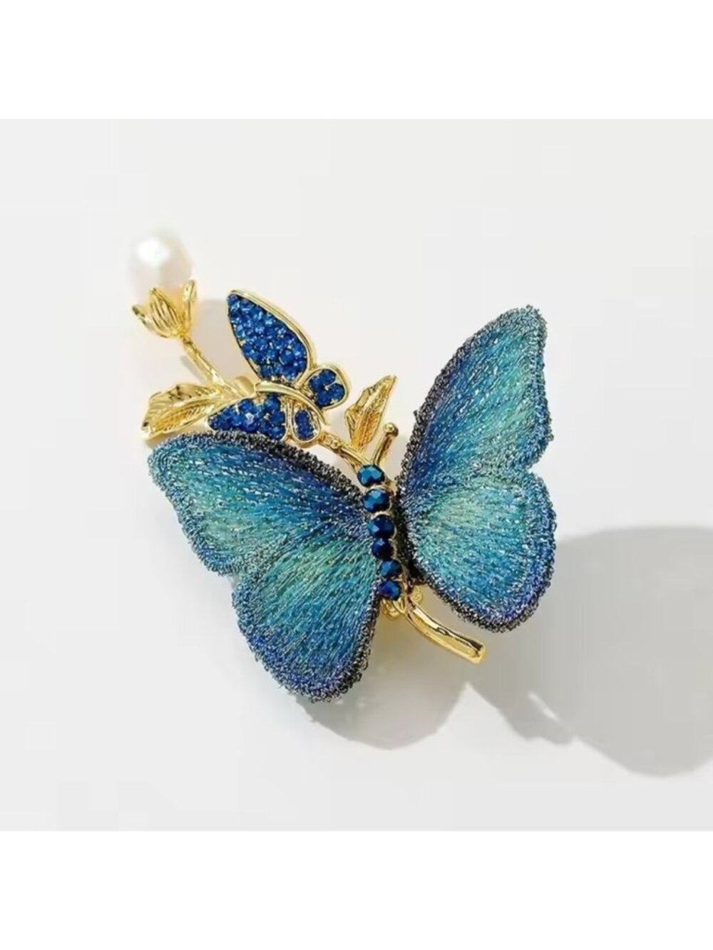 Blue Butterfly Fabric Embroidered Brooch